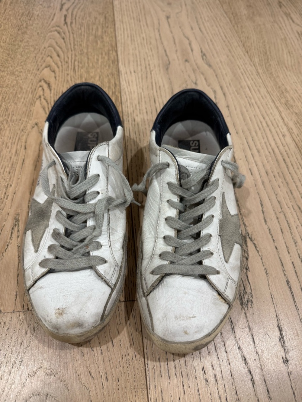 Golden Goose White and Gray Low-Top Star Sneakers